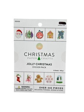 Christmas Paper Crafts Santa Jolly  Sticker Pack 16 Sheets 449 Piece Foil Accent